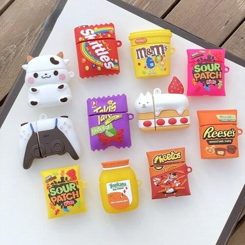 3D Cartoon Cake Drink Potato Chips Cow silicone Case For Apple Airpods cover For Air pods 1 2 Case Wireless charging soft Cover
