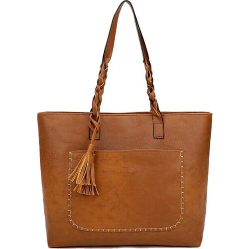 Knitting Tassel Shoulder Bags For Women High Capacity Bags Versatial Hand Bags PU Leather Bags Vintage Tote Bags