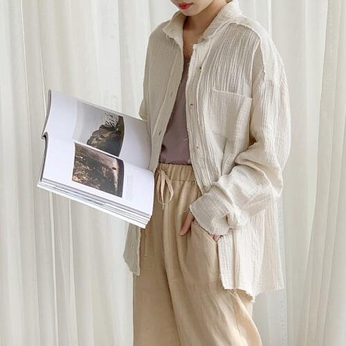 Johnature 2021 Spring New Loose Fold Texture Simple Womens Tops And Blouses Korean All Match Solid Color Female Shirts