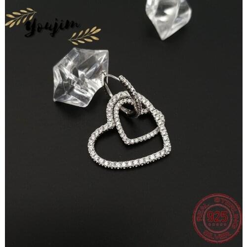 New Double Heart Zircon Single Earring Women Luxury Fashion Monaco Exquisite Jewelry Gift 925 Silver