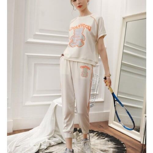 2021 summer new fashion ladies suit diamond-studded pants suit womens sports and leisure clothing Preppy Style Young Style