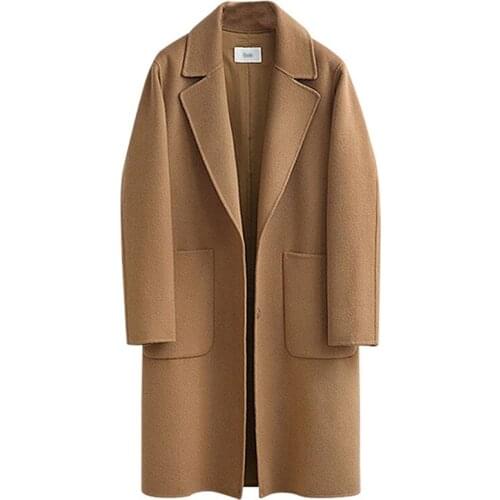 Winter Coat Women 2021 New Arrival Fashion Cashmere Wool Solid Coat Outerwear Female Long Warm Woolen Overcoat Women Trench Coat