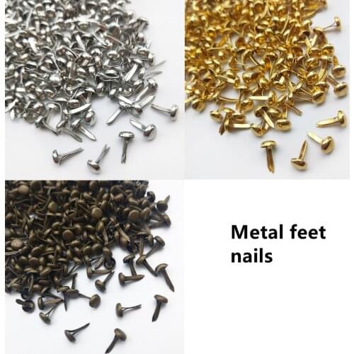 100pcs Iron Round Metal Mini 2 Foot Nails Fastener Gold Silver DIY Embellishment Handmade Crafts Scrapbooking Accessories