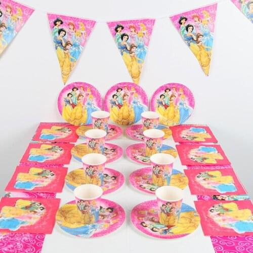 90Pcs/lot Disney Princess Theme Party Decor Package For Kids girl Birthday Party Disposable Supplies paper Cup Plate favor