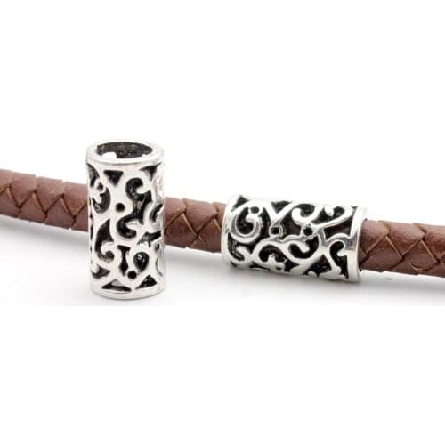 Aaazee 3pc 8mm Hole Vintage Antique Silver Plated Hollowed Finding Tube for DIY Bracelet and Necklace Hair Decoration, 21mm Long