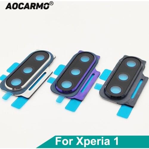 Aocarmo Black/Purple/White/Grey Rear Back Camera Lens Len Glass With Metal Frame Ring For Sony Xperia 1 / XZ4 J9110 X1