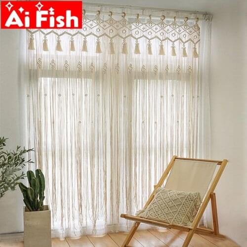 Bohemian Cotton Linen Rope Hand-Woven Crochet Bedroom Curtains Tassel Partition Corridor Balcony Door Tapestry Decoration #35