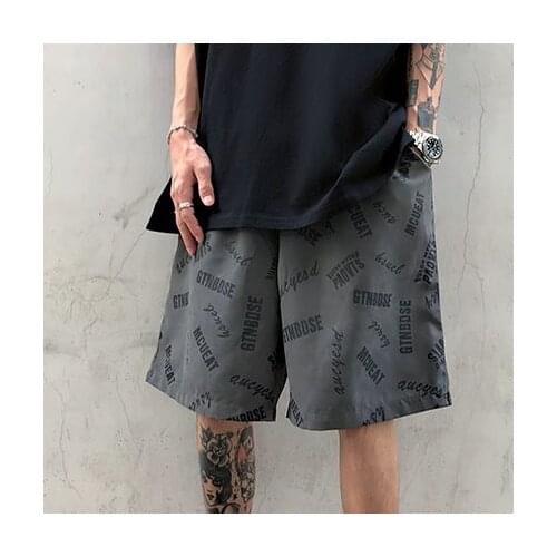 Harajuku Style Dark Letter Printed Wide-Leg Pants Women Korea Ins Loose Straight Large Size Five-Point Pants For Men And Women