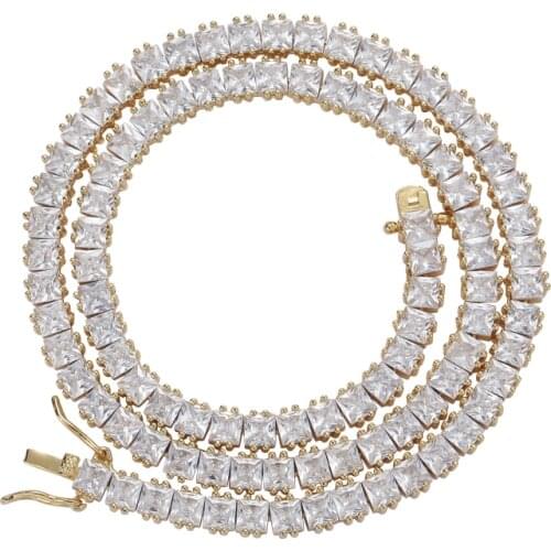 4mm Brass Cubic Zircon Tennis Chain Hip hop Jewelry Men CZ Necklace BC024