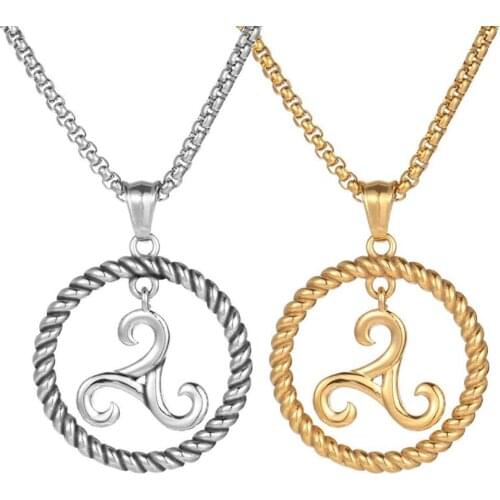 Stainless Steel Gold Cyclone Rope Round Punk Rock Pendant Necklace Jewelry Men Women Gift For Him with Chain