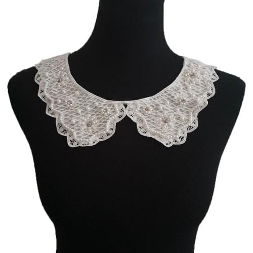 Black and white shirt fake collar DIY craft supplies embroidery sewing pearl rhinestone clothing accessories 1 piece for sale