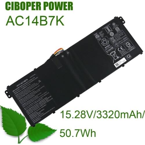 Genuine Quality AC14B7K 15.28V 3320mAh/50.7WH Laptop Battery for AC14B7K 4ICP5/57/80 Li-polymer Battery