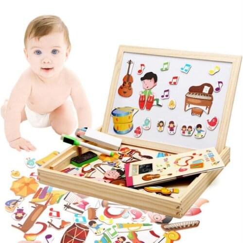 Montessori Wooden Puzzle Jigsaw 2 side Drawing Board Musical Instruments Children Magnetic Educational Toy Boys&Girls Toys MT70