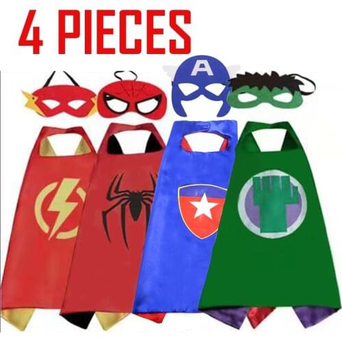 Kids Superhero Capes Haloween Costumes Double Satin Solid Anime Costume Birthday Party Favors Cosplay Set Capes 4pcs/set
