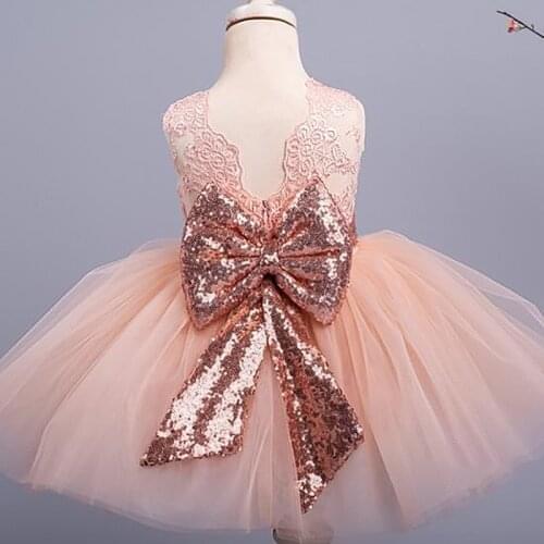 Baby Girls Sequin Dresses Toddler Kids Backless Bowknot Princess Party Tutu Christmas Costume Children Birthday Baptism Clothes
