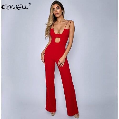 Kowell Double Spaghetti Strap Backless Sexy Rompers Womens Jumpsuit V-Neck Hollow Out Sleeveless Women Romper Summer Overalls
