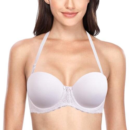 Bra Quality Halter Women Strapless Push Up Lace Bralette Unlined Thin Cups Sexy Wedding Silicone Transparent Bras Plus Size