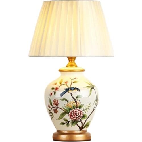 Chinese Style Flowers Birds Ceramic Table Lamp For BedRoom Bedside Living Room Foyer Study Desk Reading Night Light 190149