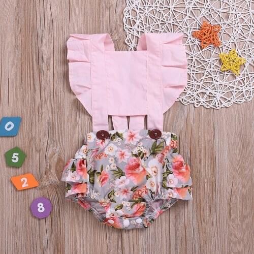 Newborn Baby Girls Summer Printed Clothing New Girls Floral Pink Body Suit Infabt Baby Sleeveless Bag Fart Christmas Outfits