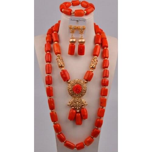 Red/White /Orange African Wedding Coral Beads Nigerian Bridal Jewelry Sets 2-18-F2
