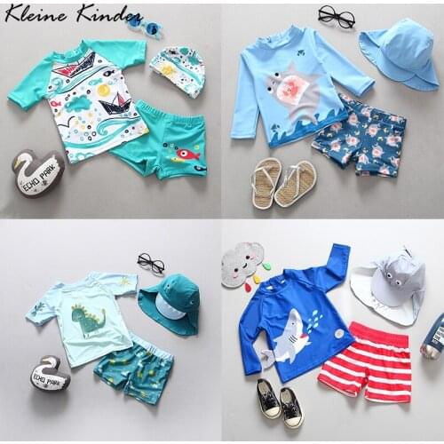 Baby UV Swimsuit Boy Kids Long Sleeves Children Swimming Suit 3-Piece Child Bathing Clothes Boys Beach Wear Shark Dinosaur Print