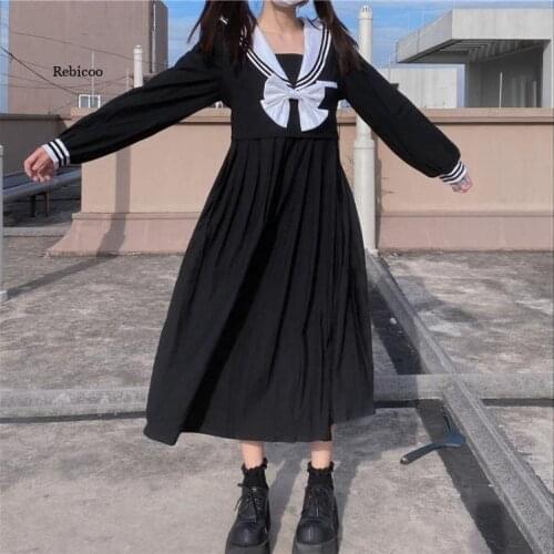 Summer Style Long Sleeve Dress Female Sweet Lovely Japanese Korean JK Short Sleeve Navy Collar Girlfriends A-Line Skirt