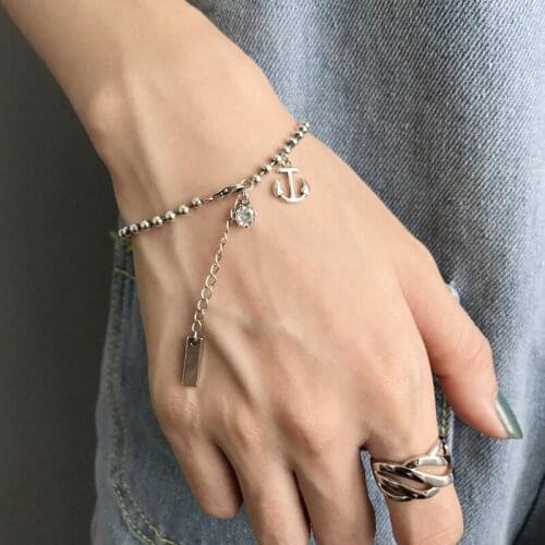 Trendy bracelets for women,925 sterling silver round bead bracelet,Anchor Clear Zircon chain,fine jewelry party casual gifts