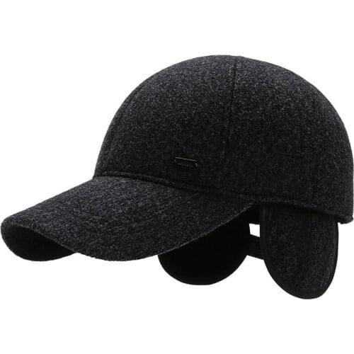 Mens Winter Baseball Cap Wool Solid Color Adjustable Fashion Casual New Mens Hat Womens Icon Black Cap
