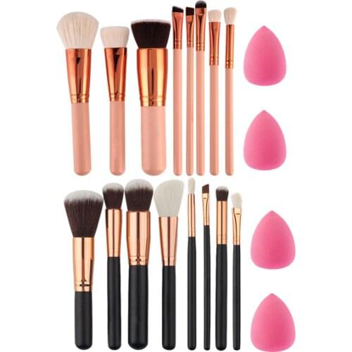 Soft 8Pcs Rose Gold Makeup Brushes Eyeshadow Powder Blush Fondation Brush Make Up Tool 2pc Sponge Puff Cosmetic Kit Easy
