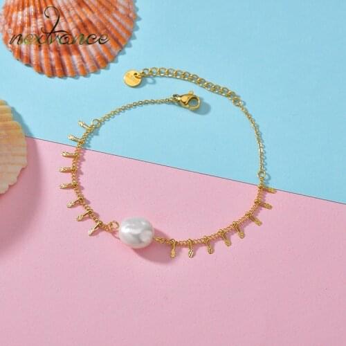 Nextvance Bohemia Gold Tassel Bracelet Stainless Steel Pearl Pendant Bracelet for Women Girl Anniversary Jewelry Gift Pulseiras