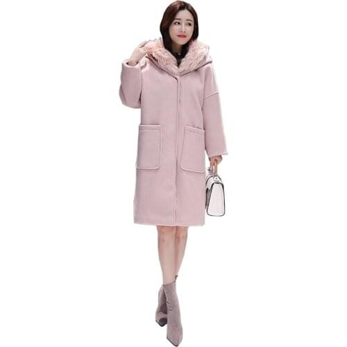 2019 New Womens Warm Coat Parka Fur Collar Hooded Jacket Pink Leisure Jacket Female Parkas Plus Size Keep Warm Winter Outerwear