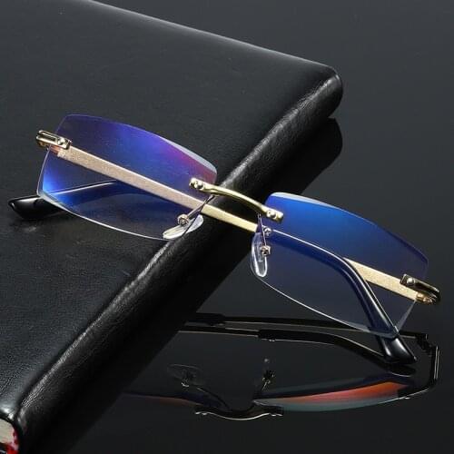 New Arrival Blue Light Blocking Glasses reading glasses Women/Men Metal Frame Diamond cut edge rimless reading glasses gafas