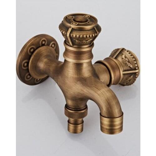 Luxury Antique Brass Garden faucet washing machine faucet copper bibcocks faucet ,Toilet tap, Double use Outdoor faucet