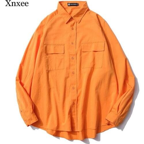Unisex Solid Shirts Long Sleeve 2021 Men Harajuku Korean Vintage Shirts Button Up Shirt Regular Fit Hip Hop Streetwear Women