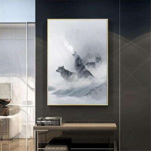 Snow Mountain Wolfs Poster Landscape Poster Canvas Print Painting Wall Art Living Room Home Decoration