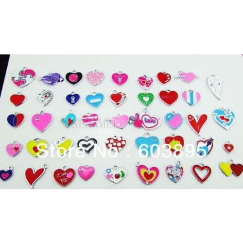 S5040! Free Shipping 100Pcs/Lots Enamel MIXED HEART charms for key charm