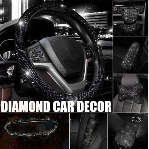 Universal Sparkle Luxury Bling Bling Rhinestones Crystal Car Steering Wheel Cover PU Leather Auto Accessories Case Car Styling