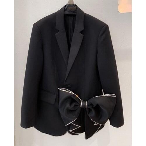 Blazer Black Women Designer Feminino Suit With Rhinestone Edging Large Bowknot Jacket Suit Short Coat Party Gothic