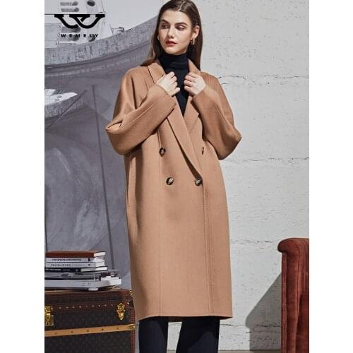 Camel double-sided cashmere coat womens medium length 2021 new Hepburn small wool coat