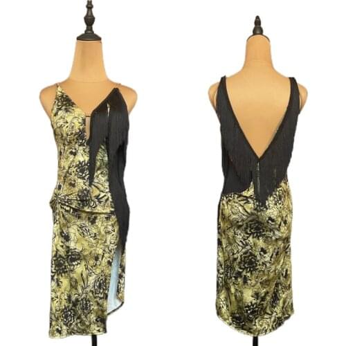 Fringe Latina Dance Dress Women Sexy Samba Dancewear Backless Stage Costume Summer Salsa Clothing Floral Tango Dress JL3526