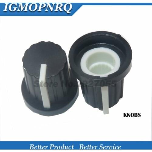 Hot Sale 20Pcs 6mm AD2 Shaft Hole Dia Plastic Threaded Knurled Potentiometer Knobs Caps NEW