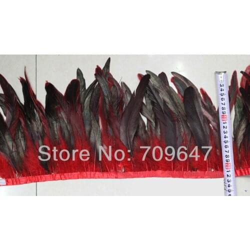 2 Meters/Lot Height 20cm 1/2 BRONZE ROOSTER TAIL FEATHER COSTUME FRINGE TRIMMING of Red Irridescent Color