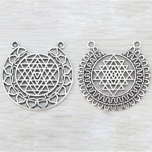 20 x Tibetan Silver Hollow Large Sri Yantra Meditation Charms Pendants for Necklace Jewelry Making 35mm