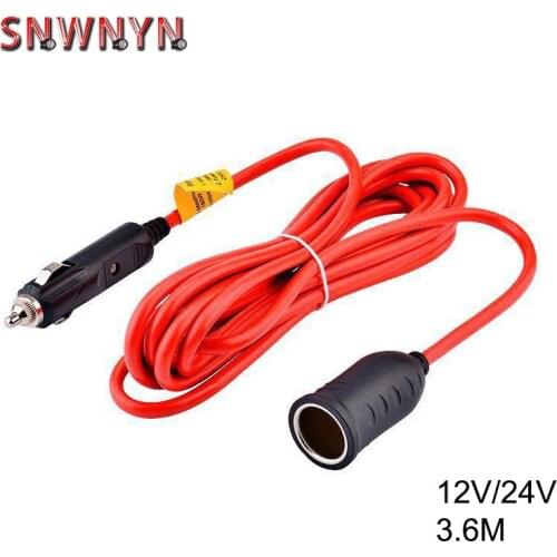 3.6M 12V/24V Car Cigarette Lighter Extension Cord Adapter Plug Extension Cable with Socket Extension Cable Copper Wire