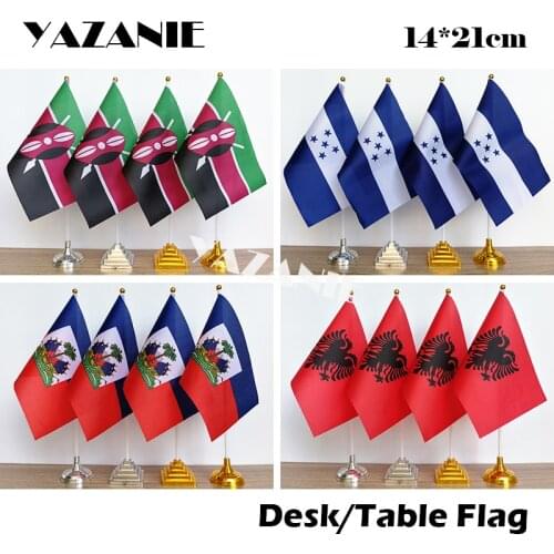 YAZANIE 14*21cm 4PCS Kenya Honduras Haiti Albania Desk Flag Display Small All Country Office Negotiation Table Flags and Banners