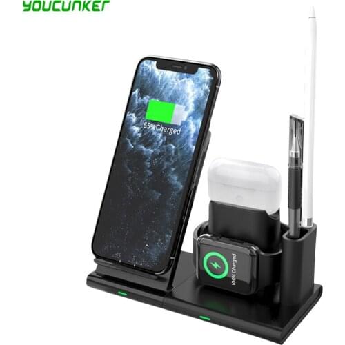 YOUCUNKER 4 in 1 Wireless Charger Qi 10W Fast Charging Stand for iPhone 12 11 X XS XR XS Max 8 Apple Watch 6 5 4 3 2 Airpods Pro