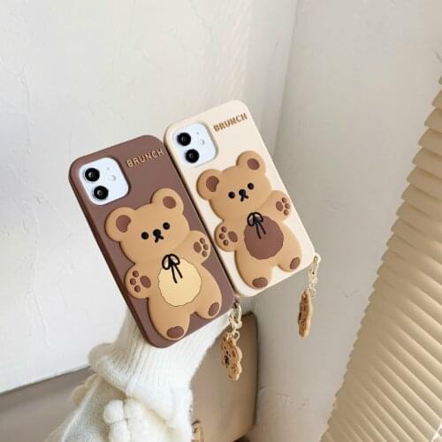 Cute Cartoon Bow Bear Phone Case For iPhone 12mini 11 Pro X Xr Xs Max Soft Silicone Cover For iPhone 6 6s 7 8 Plus with Pendant