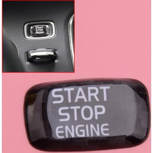 Black Carbon Fiber Engine Start Stop Ignition Button Cover Cap Trim Fit For Volvo V40 V60 S60L S60 XC60 S80L 2014 2015