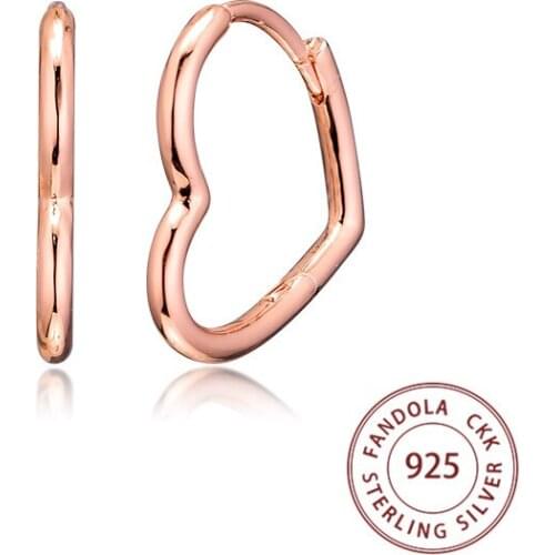 CKK 925 Sterling Silver Rose Asymmetric Heart Hoop Earrings for Women Earrings Fashion Jewelry pendientes mujer