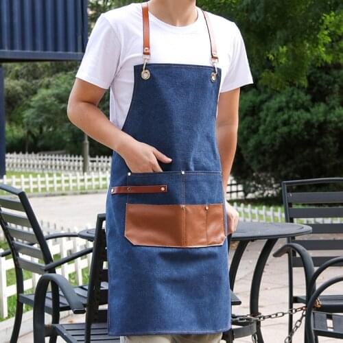 Denim apron work apron Korean version of custom printed logo barber milk tea shop nail salon men and women work clothes